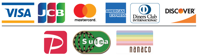ヒカリエ療術院で使えるクレジットカードと電子マネーのロゴ画像