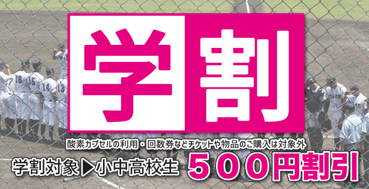 小学生、中学生、高校生学生500円割引の学生割引